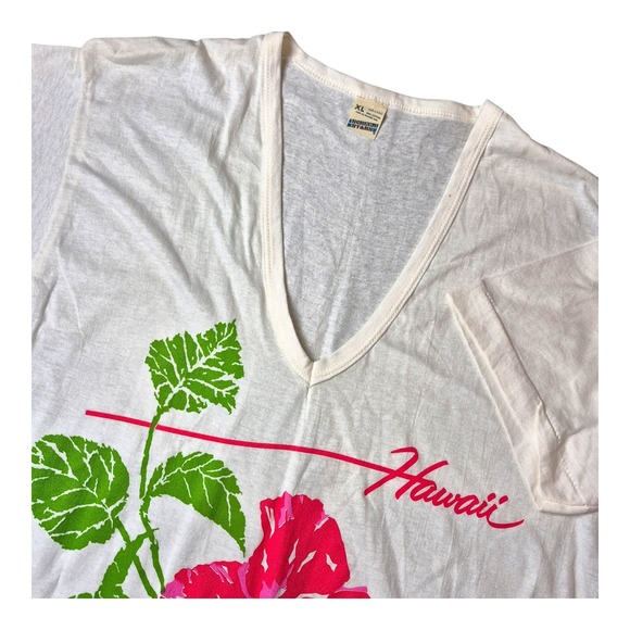 VTG Screen Stars Hawaii Tee Single Stitch Made‎ in USA Floral T-Shirt Women's XL - Picture 1 of 8